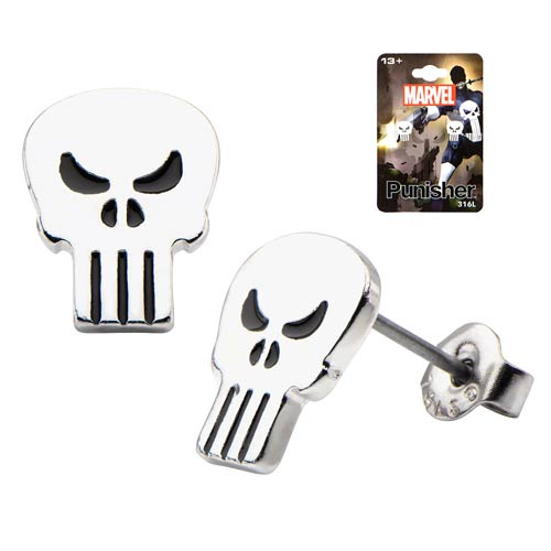Punisher Skull Stainless Steel Stud Earrings